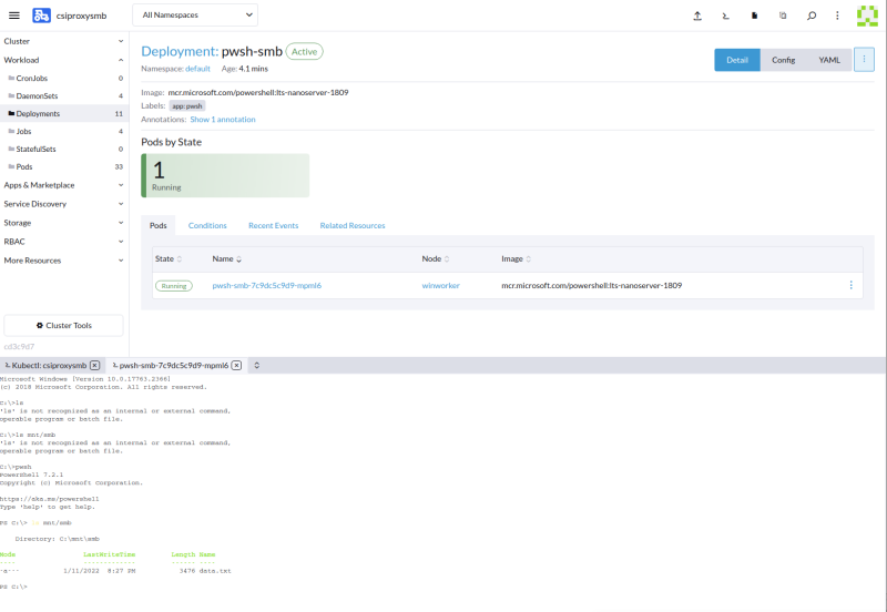 smb working with workload through csi proxy