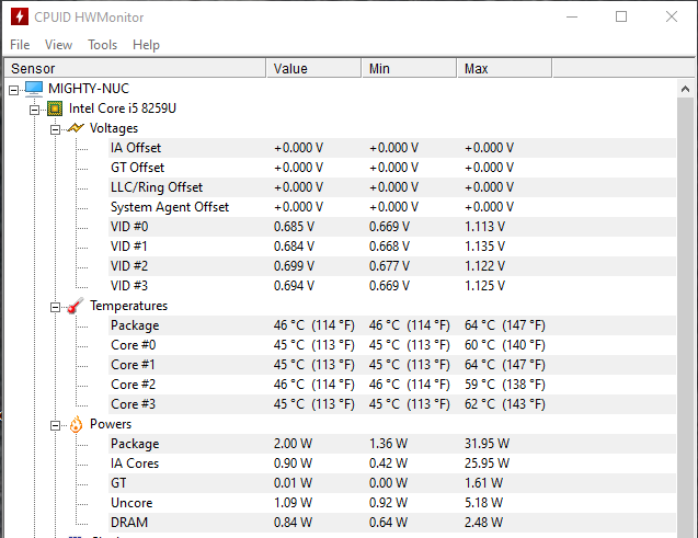 screenshot of the temperature before new thermal paste and cleaning