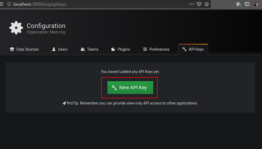 image of grafana create new api key button